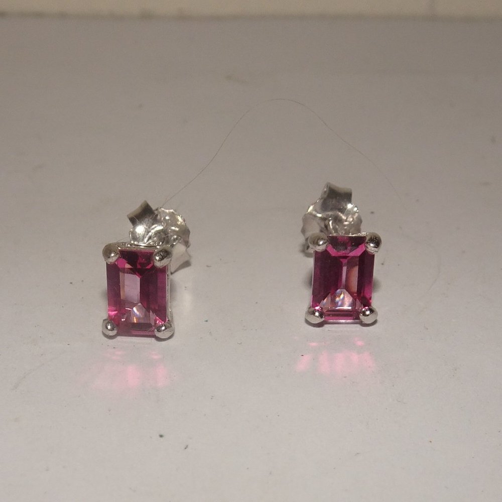 Emerald Cut Pink Spinel 925 SS Stud Earrings